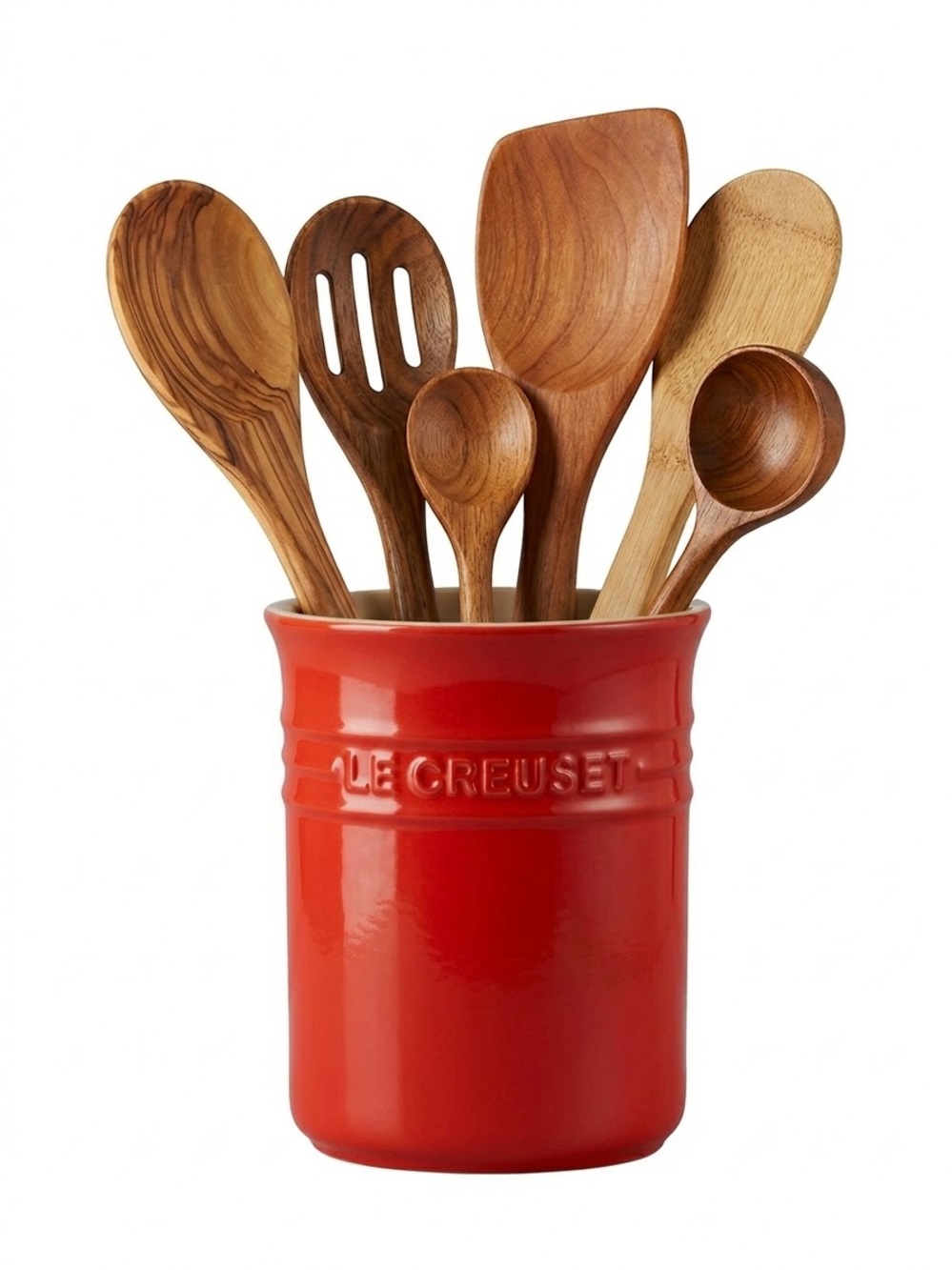 NEW LE CREUSET Carmin Red Ceramic Crock Utensil Holder